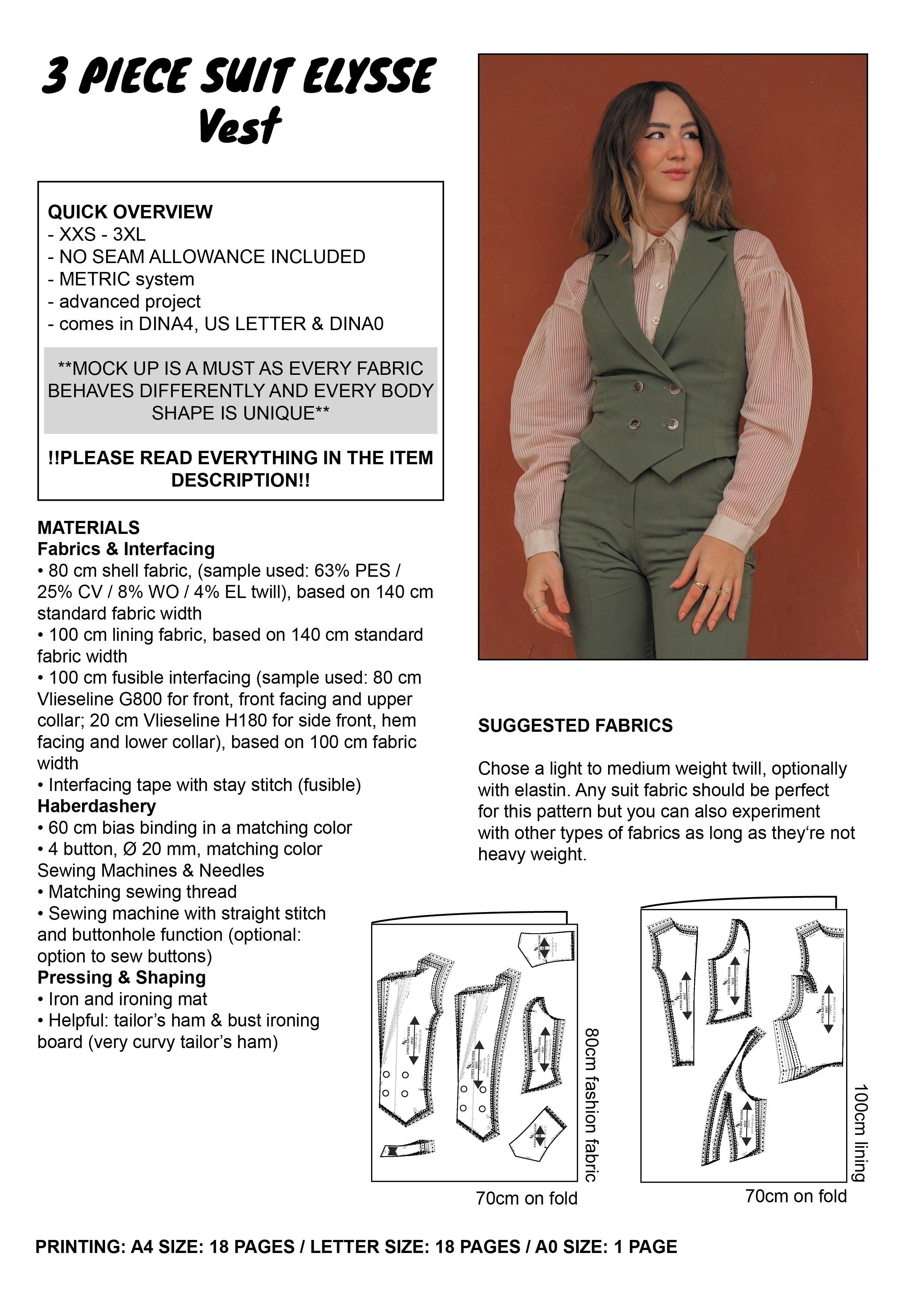 PATTERN - Vest (Part of 3 Piece Suit ELYSSE) - THISISKACHI