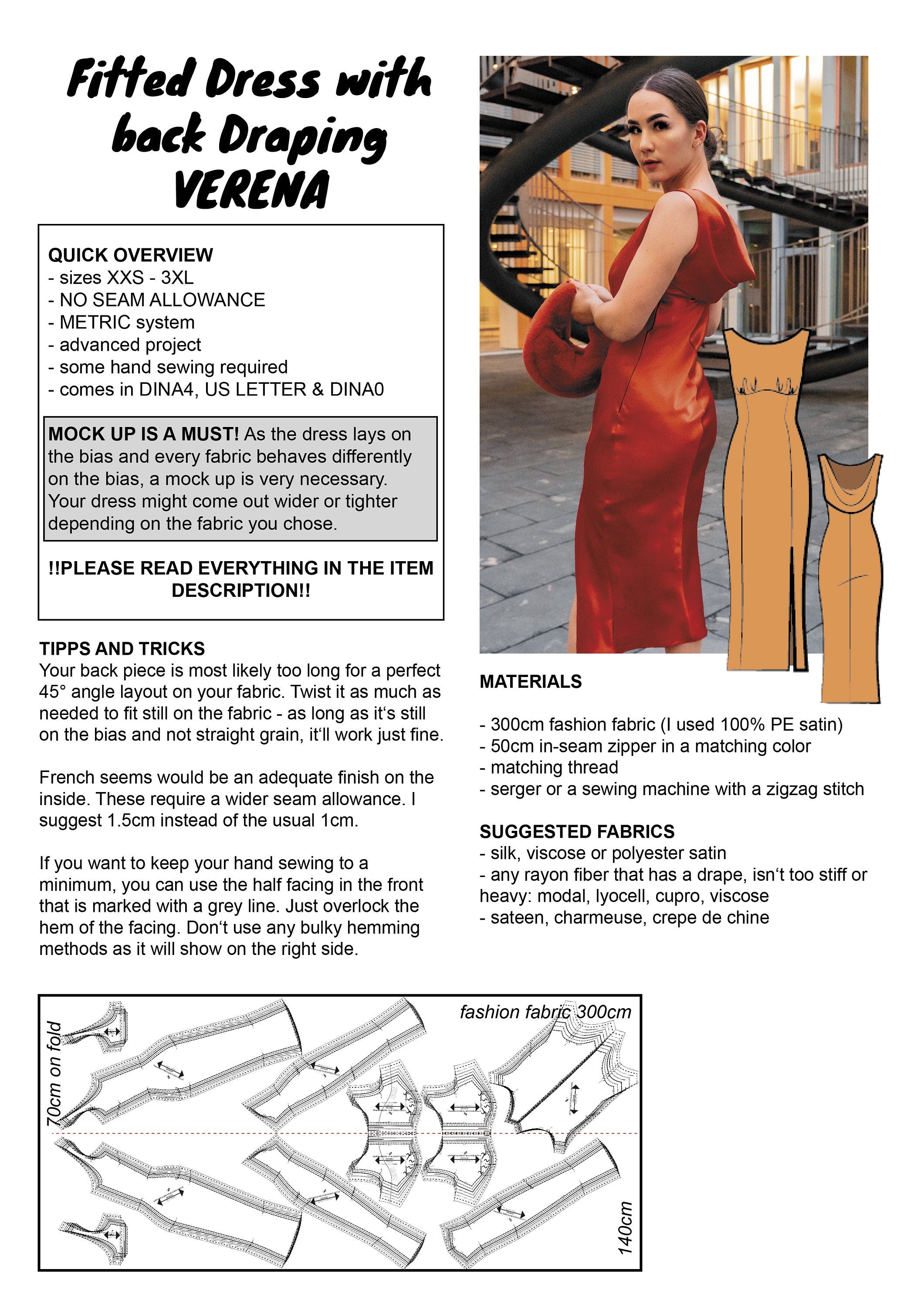 PATTERN - Fitted Dress with Back Draping VERENA - THISISKACHI