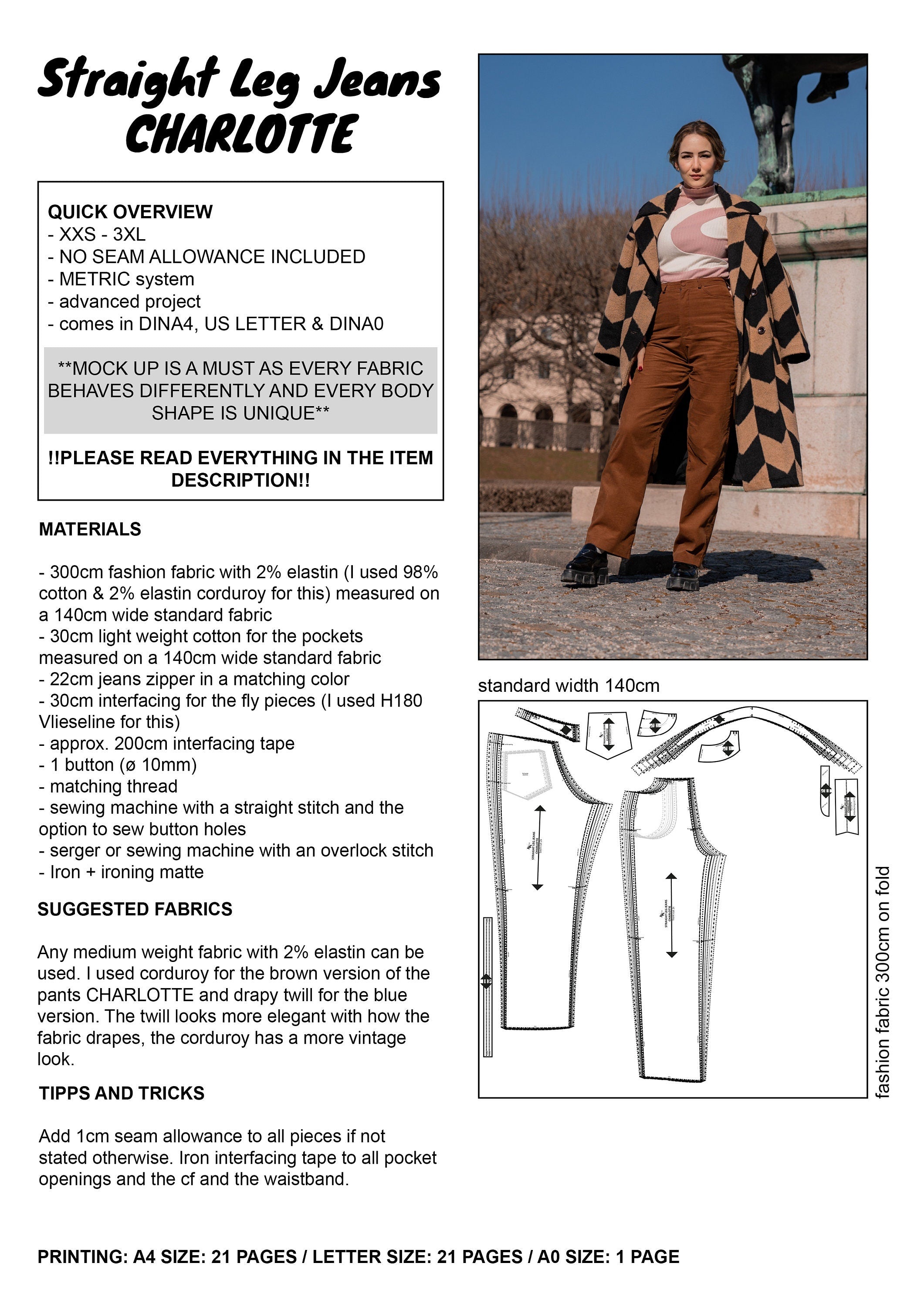 PATTERN - Straight Leg Jeans CHARLOTTE - THISISKACHI