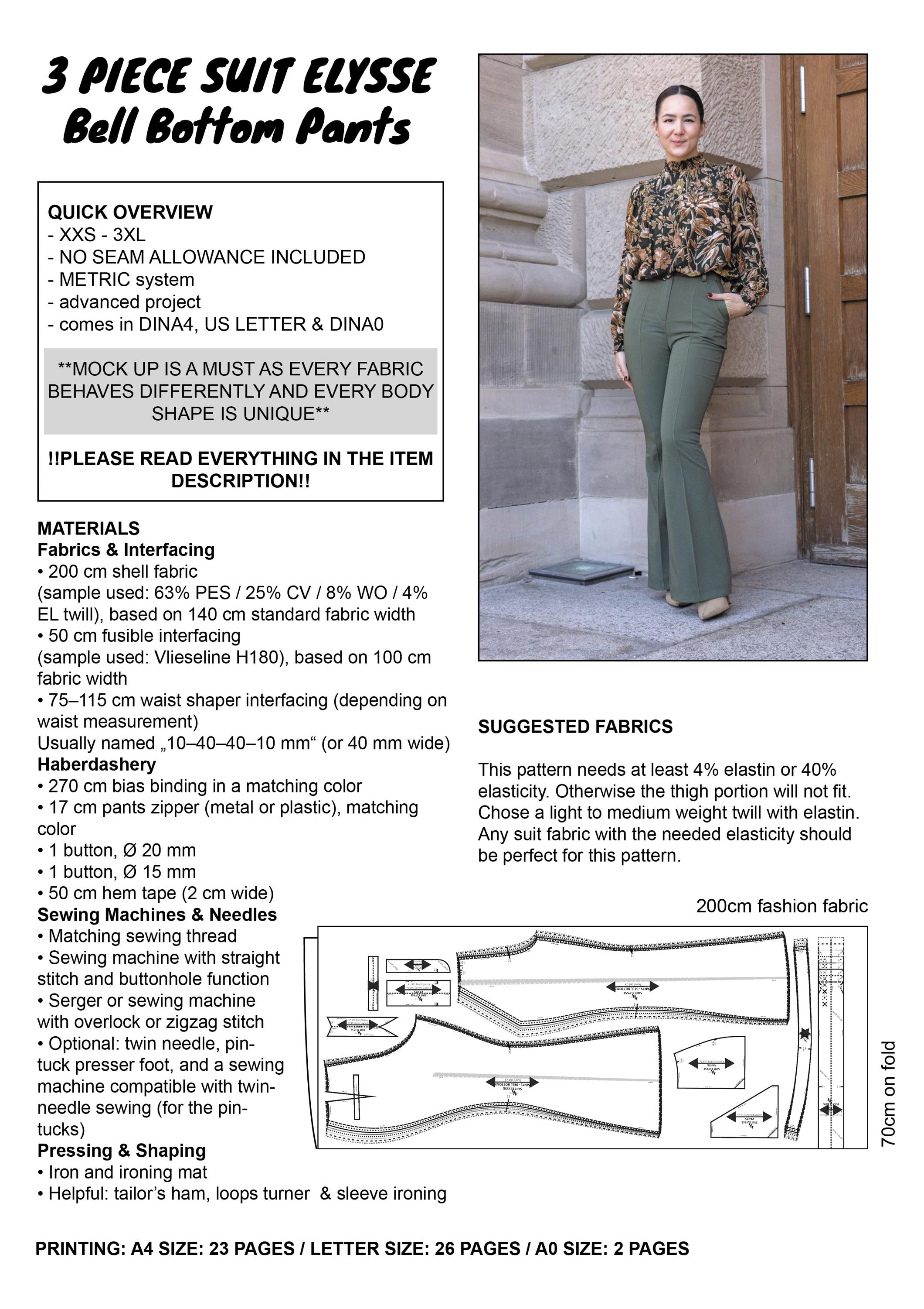 PATTERN - Bell Bottom Pants (Part of 3 Piece Suit ELYSSE) - THISISKACHI